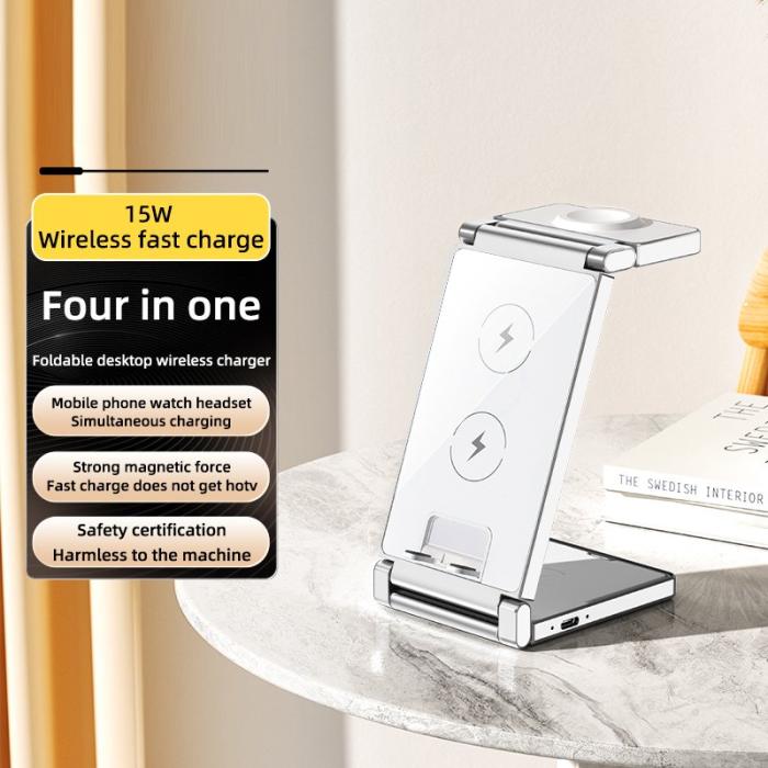 OEM - T33 3-i-1 Laddningsstation Fällbar Trådlös Laddare - Vit