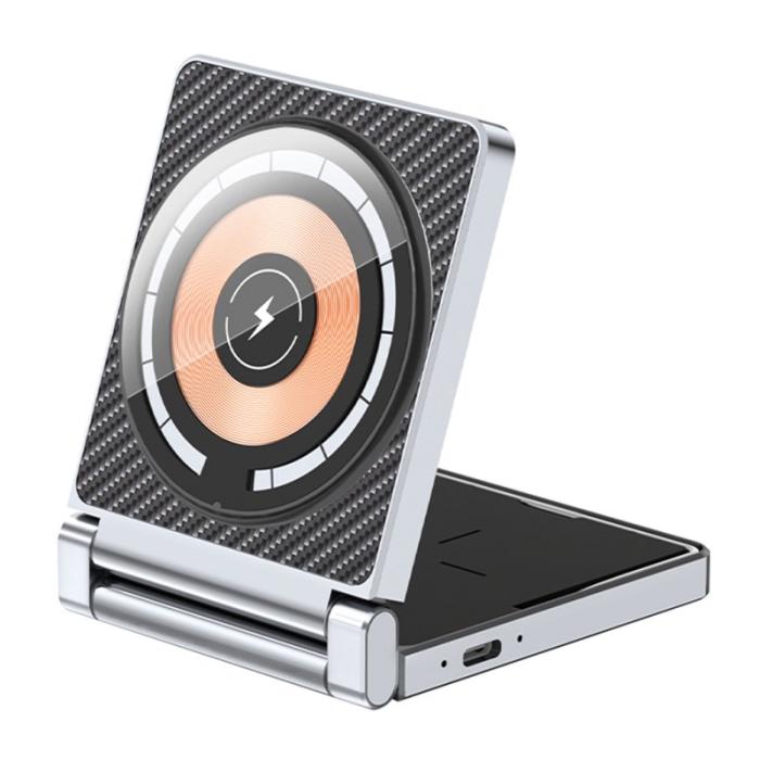 OEM - T35 15W Fällbar Magnetisk Trådlös Laddare 2-i-1 Telefon Hörlursdocka - Svart