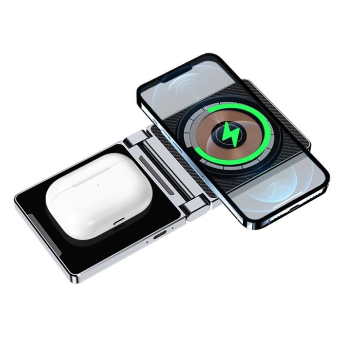 OEM - T35 15W Fällbar Magnetisk Trådlös Laddare 2-i-1 - Vit