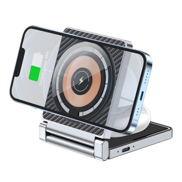 OEM - T35 15W Fällbar Magnetisk Trådlös Laddare 2-i-1 - Vit