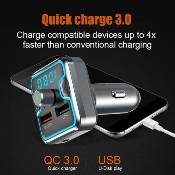 OEM - T45Q Bluetooth 5.0 FM-sändare bilkit med QC3.0 snabbladdare, svart