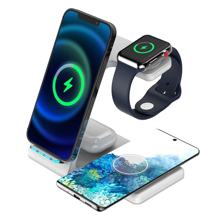 OEM - T5 4-i-1 Trådlös Laddare Borddocka för Telefon / Hörlurar / Smartklocka - Vit