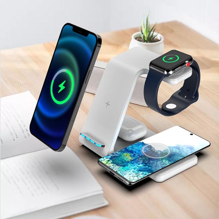 OEM - T5 4-i-1 Trådlös Laddare Borddocka för Telefon / Hörlurar / Smartklocka - Vit