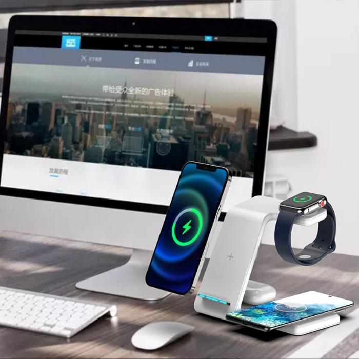 OEM - T5 4-i-1 Trådlös Laddare Borddocka för Telefon / Hörlurar / Smartklocka - Vit