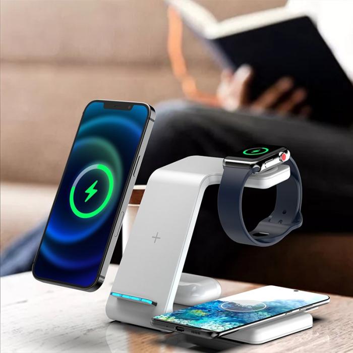 OEM - T5 4-i-1 Trådlös Laddare Borddocka för Telefon / Hörlurar / Smartklocka - Vit