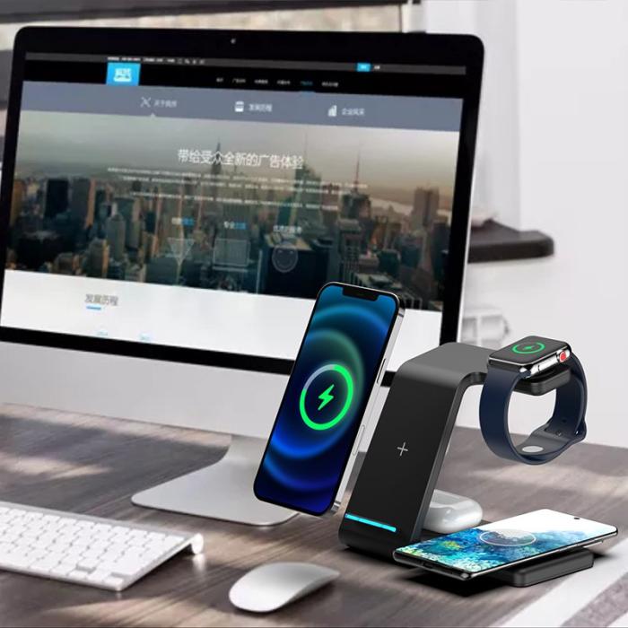 OEM - T5 4-i-1 Trådlös Laddare Bordsladdare för Telefon, Hörlurar, Smartklocka