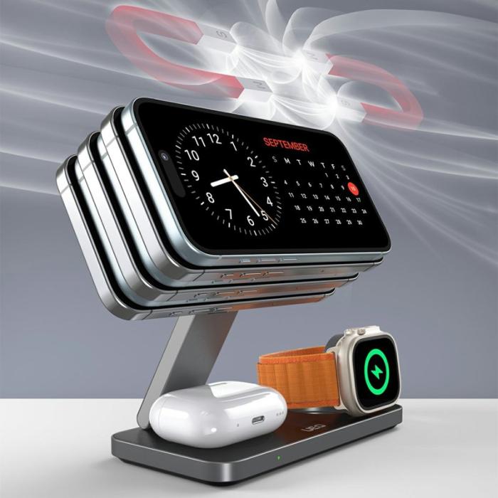 OEM - T8 3-i-1 Trådlös Laddningsstation för iPhone 15-12 / Apple Watch / Airpods