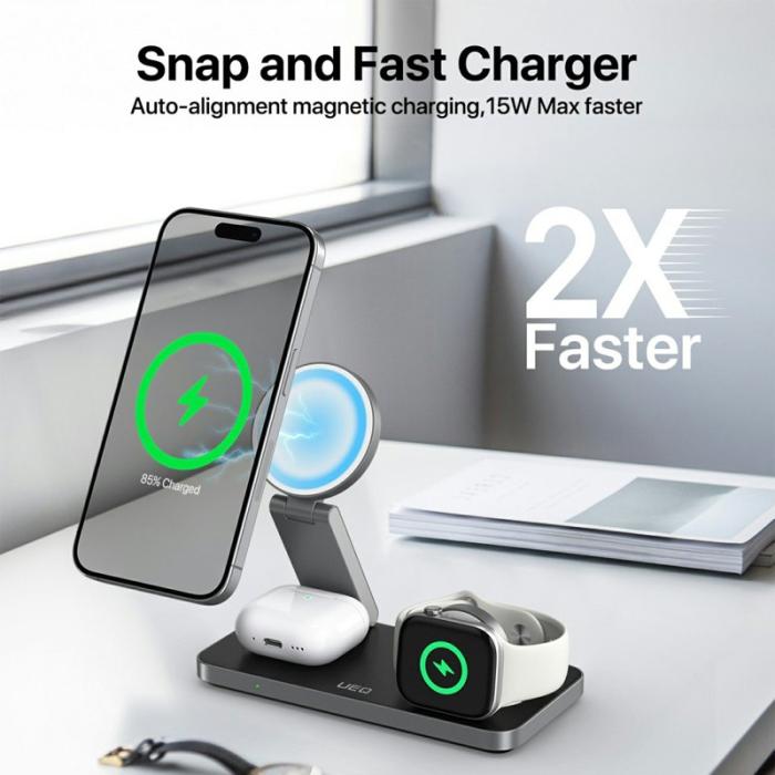 OEM - T8 3-i-1 Trådlös Laddningsstation för iPhone 15-12 / Apple Watch / Airpods