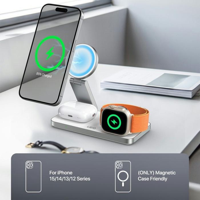 OEM - T8 3-i-1 Trådlös Laddningsstation för iPhone 15-12 / Apple Watch / Airpods