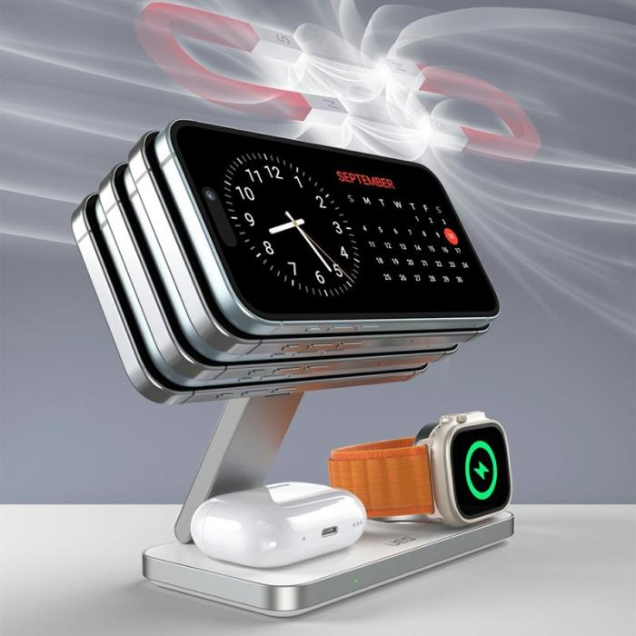 OEM - T8 3-i-1 Trådlös Laddningsstation för iPhone 15-12 / Apple Watch / Airpods