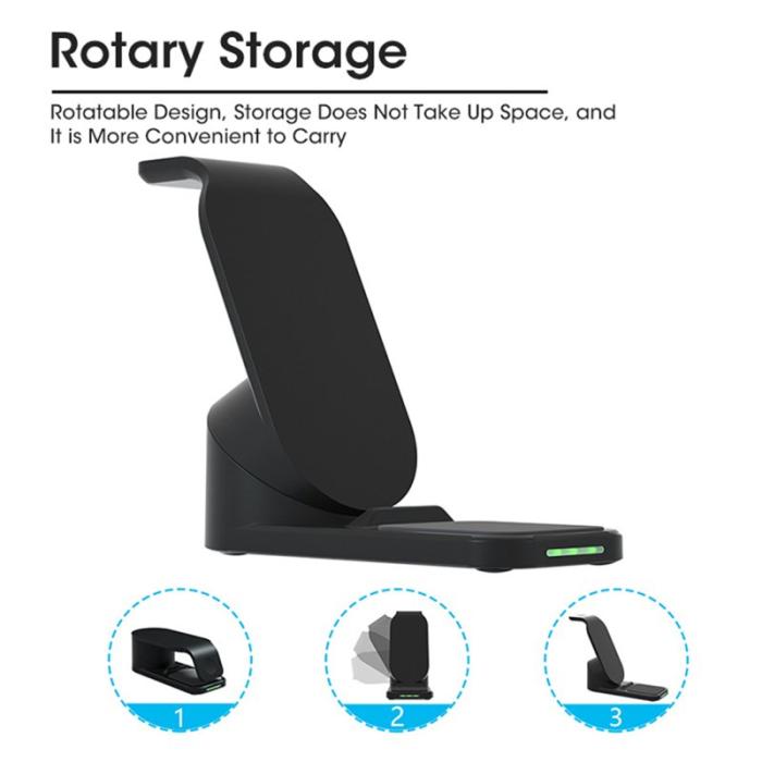 OEM - T8 Pro 3-i-1 Trådlös Laddare för iPhone/iWatch/AirPods 15W Svart