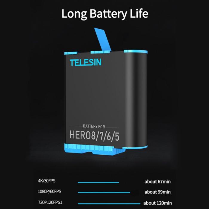 TELESIN - Telesin GP-BTR-801 1220mAh Batteri till GoPro Hero 5/6/7/8