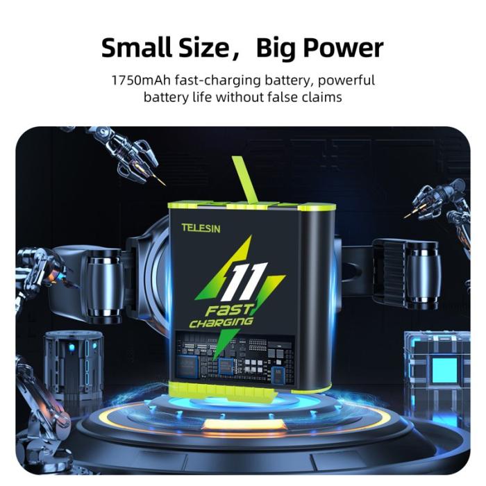 TELESIN - TELESIN GP-FCK-B11 Fodral för GoPro Hero 11, Snabbladdare, Svart