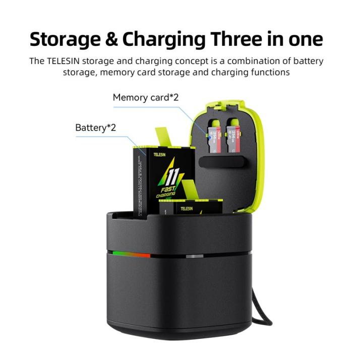 TELESIN - TELESIN GP-FCK-B11 Fodral för GoPro Hero 11, Snabbladdare, Svart