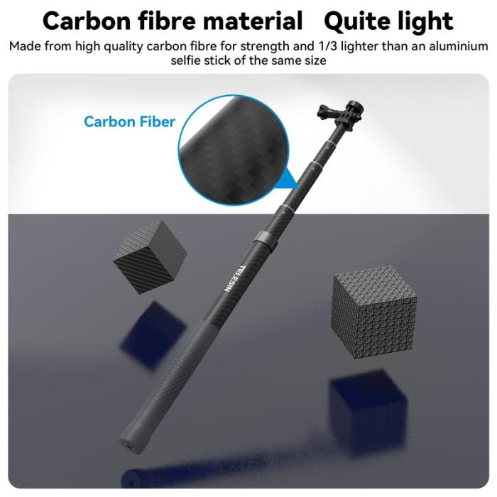 TELESIN - TELESIN GP-MNP-002 1.2m Selfie Stick i Kolfiber Svart