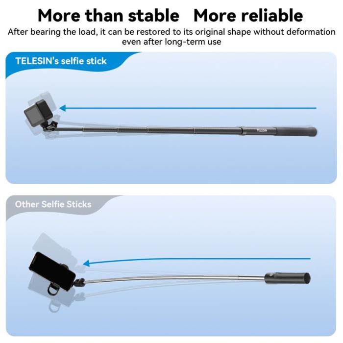 TELESIN - TELESIN GP-MNP-002 1.2m Selfie Stick i Kolfiber Svart
