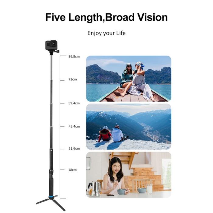 TELESIN - TELESIN GP-MNP-090-S Selfie Stick Tripod för GoPro Hero 8 Aluminium Silver