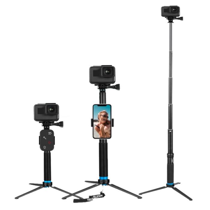 TELESIN - TELESIN GP-MNP-090-S Selfie Stick Tripod för GoPro Hero 8 Aluminium Silver