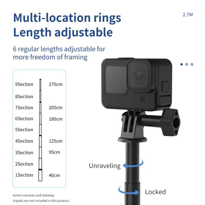 TELESIN - TELESIN GP-MNP-270-2 2.7m Justerbar Monopod Kolfiber Svart