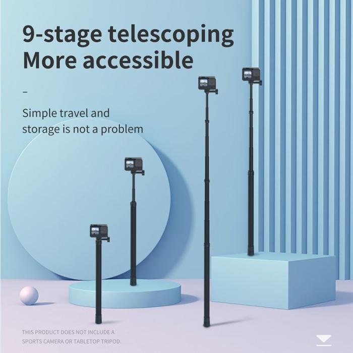 TELESIN - TELESIN IS-MNP-300 Selfie Stick Monopod 3m Kolfiber Svart