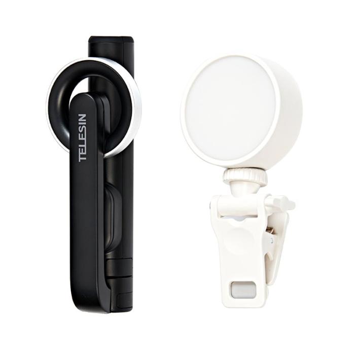 TELESIN - TELESIN K-36 Selfie Stick Tripod med Fyllljus Svart