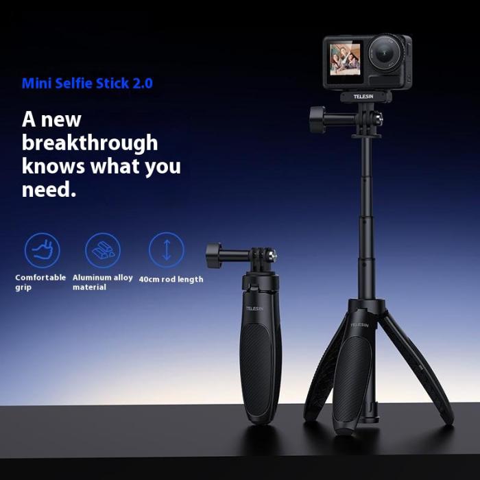 TELESIN - TELESIN Mini Selfie Stick S1-MNP-01 2 In 1 Aluminium Svart