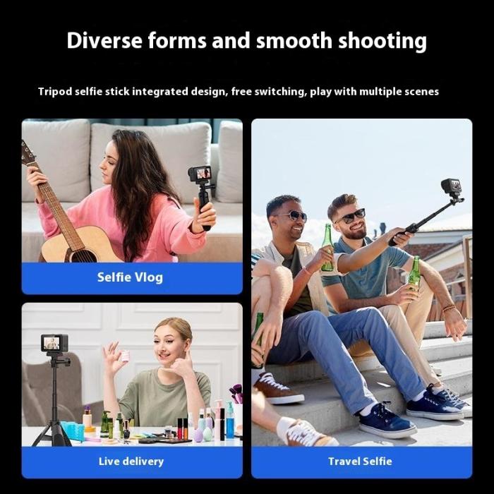 TELESIN - TELESIN Mini Selfie Stick S1-MNP-01 2 In 1 Aluminium Svart