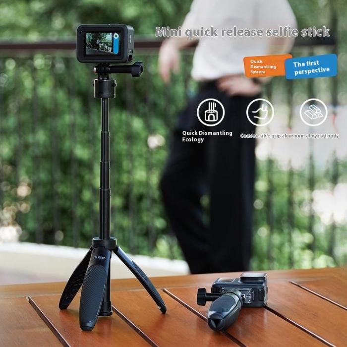 TELESIN - TELESIN Mini Selfie Stick S1-MNP-02 Aluminium Ergonomisk Svart