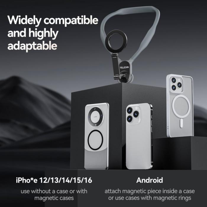 TELESIN - TELESIN MNM-001 iPhone 12-16 Silikon Nackmonterad Selfie Stick Blå