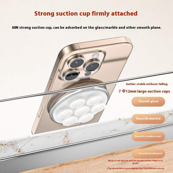 TELESIN - TELESIN P3-SUS-01 Suction Cup Telefonfäste Magnetiskt Glas Svart
