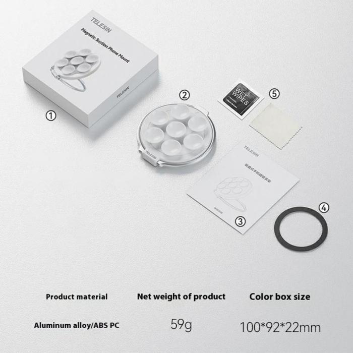 TELESIN - TELESIN P3-SUS-01 Suction Cup Telefonfäste Magnetiskt Glas Svart