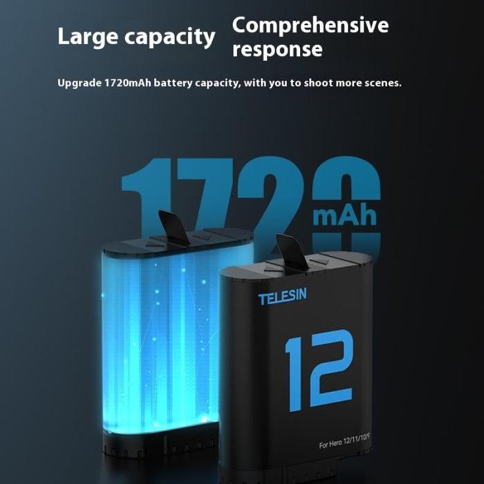TELESIN - TELESIN S0-BCG-04-TGP Laddningsfodral för GoPro Hero 12-9 Svart