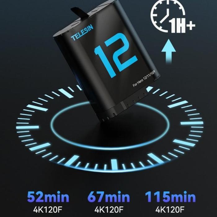 TELESIN - TELESIN S0-BCG-04-TGP Laddningsfodral för GoPro Hero 12-9 Svart