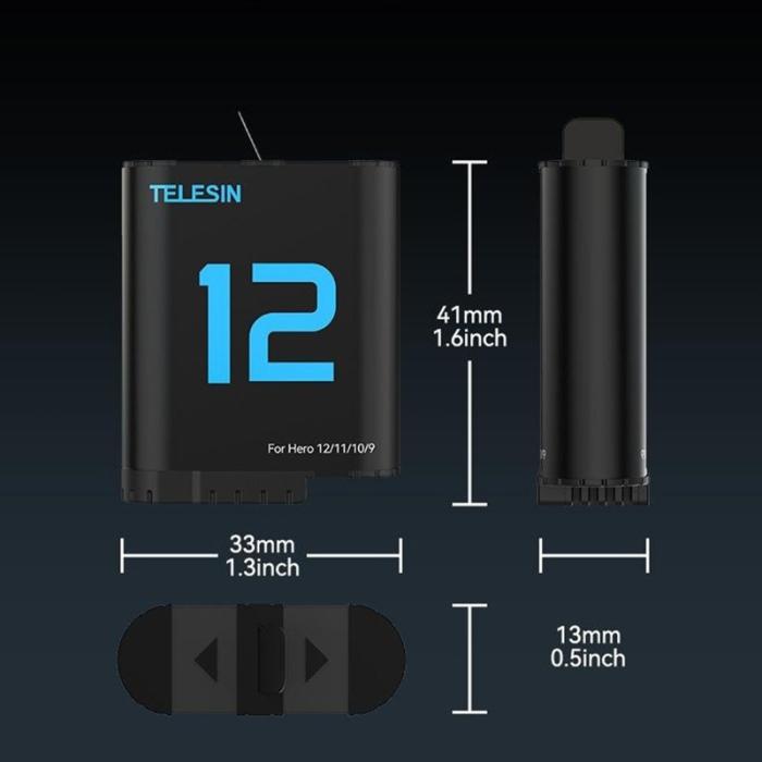TELESIN - TELESIN S0-BCG-04-TGP Laddningsfodral för GoPro Hero 12-9 Svart