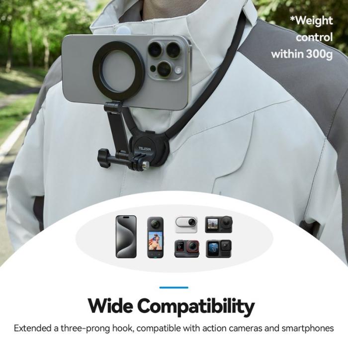 TELESIN - TELESIN SE2.0 2-i-1 Magnetisk Nackmontering för Kamera Svart