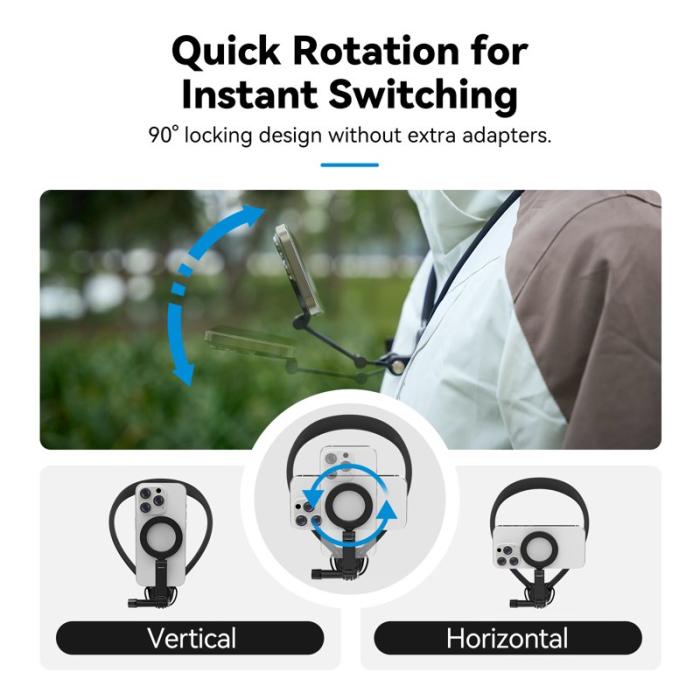 TELESIN - TELESIN SE2.0 2-i-1 Magnetisk Nackmontering för Kamera Svart
