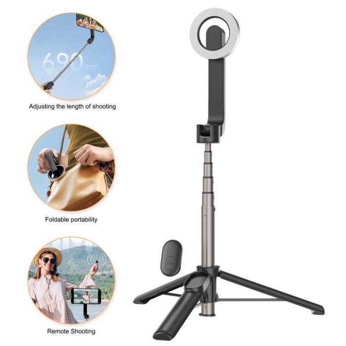 TELESIN - TELESIN WS-22005 Mini Selfie Stick Tripod Aluminium Svart