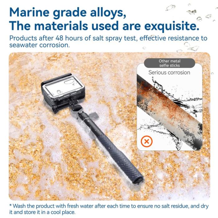 TELESIN - TELESIN WSS-001 Aluminium Vattentät Gimbal Selfie Stick Svart