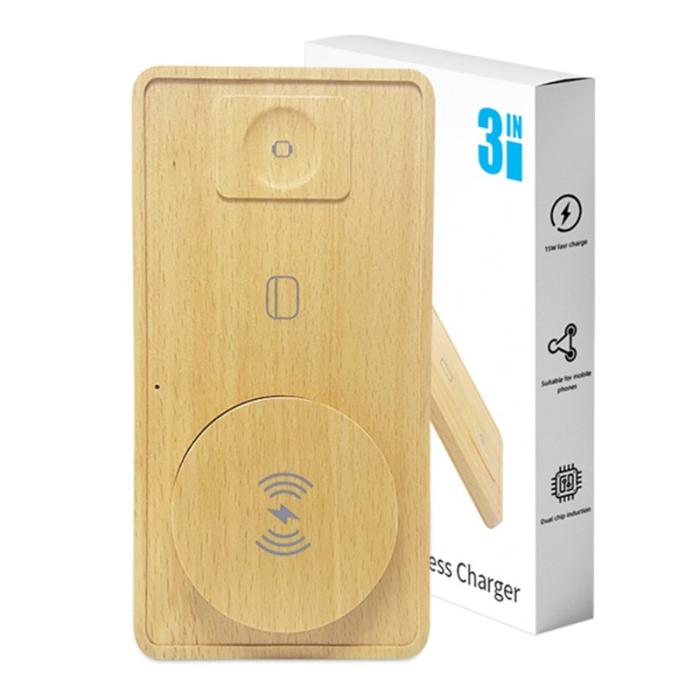 OEM - TH05 Ultra tunn 3-i-1 trådlös laddare 15W för telefon, hörlurar, klocka