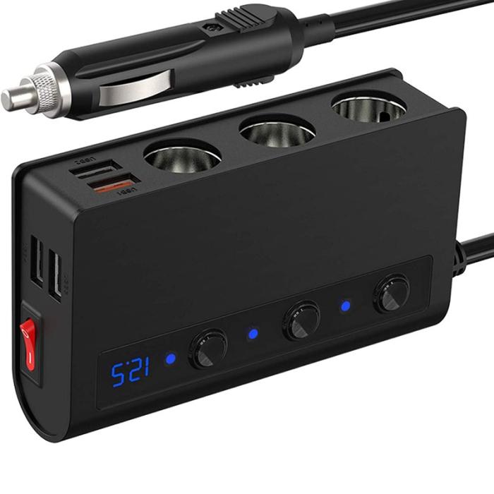OEM - TR24 Högpresterande Billaddare 3 Cigarette Lighter Uttag 4 USB Portar