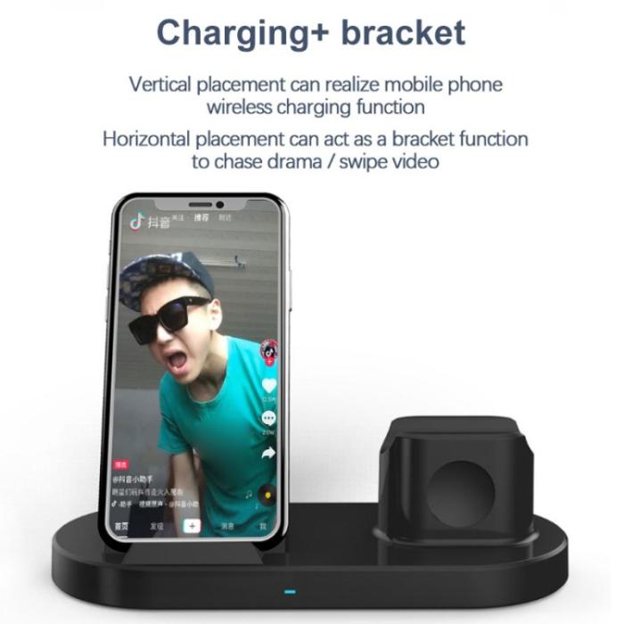 OEM - Trådlös 3-i-1 15W laddare för Airpods, mobil och klocka - Svart