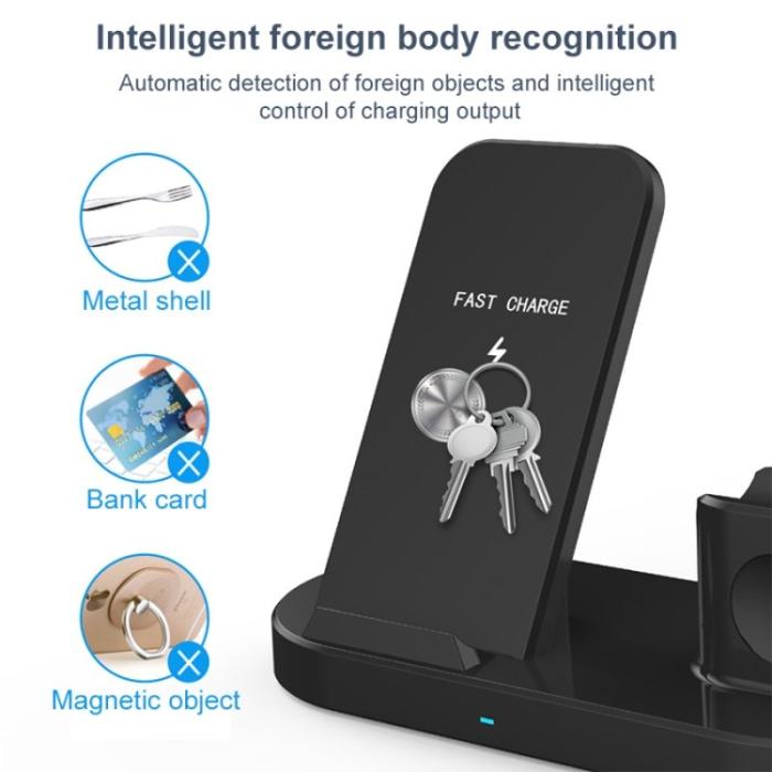OEM - Trådlös 3-i-1 15W laddare för Airpods, mobil och klocka - Svart