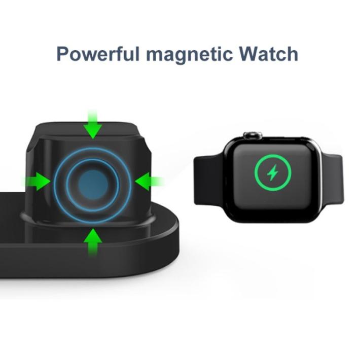 OEM - Trådlös 3-i-1 15W laddare för Airpods, mobil och klocka - Svart