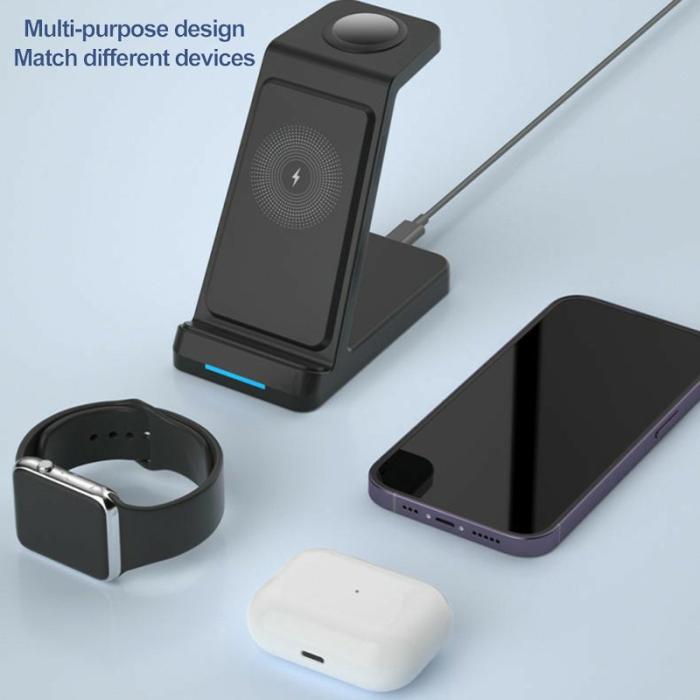 OEM - Trådlös 3-i-1 laddare för AirPods, mobiltelefon och smartklocka - Vit