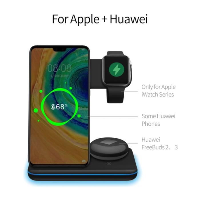 OEM - Trådlös 3-i-1 Laddare Ställ för iPhone/Apple Watch/Airpods - Svart