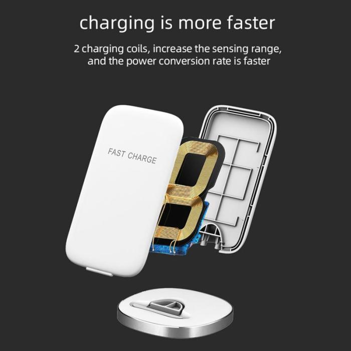 OEM - Trådlös laddare 15W Snabbladdningsställ för telefon - Vit