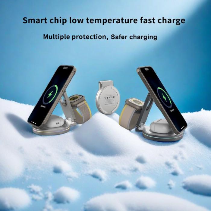 OEM - Trådlös laddare 3-i-1 för iPhone, Apple Watch, AirPods - Silver
