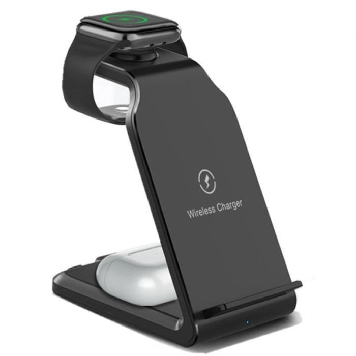 OEM - Trådlös laddare 3-i-1 för iPhone, iWatch, AirPods 15W - Svart