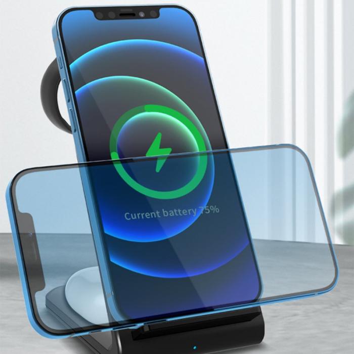 OEM - Trådlös laddare 3-i-1 för iPhone, iWatch, AirPods 15W - Svart