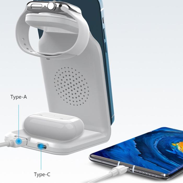 OEM - Trådlös laddare 3-i-1 för iPhone, iWatch, AirPods 15W - Svart